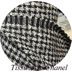 Tissu Tweed Haute Couture Pied-de-Poule Noir et Blanc - 145 cm