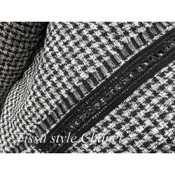 Tissu Tweed Haute Couture Pied-de-Poule Noir et Blanc - 145 cm