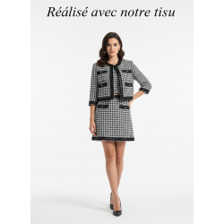 Tissu Tweed Haute Couture Pied-de-Poule Noir et Blanc - 145 cm