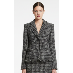 Tissu Style "Chanel" Tweed Lurex Au Mètre En Gris Chiné Haute  Couture.
