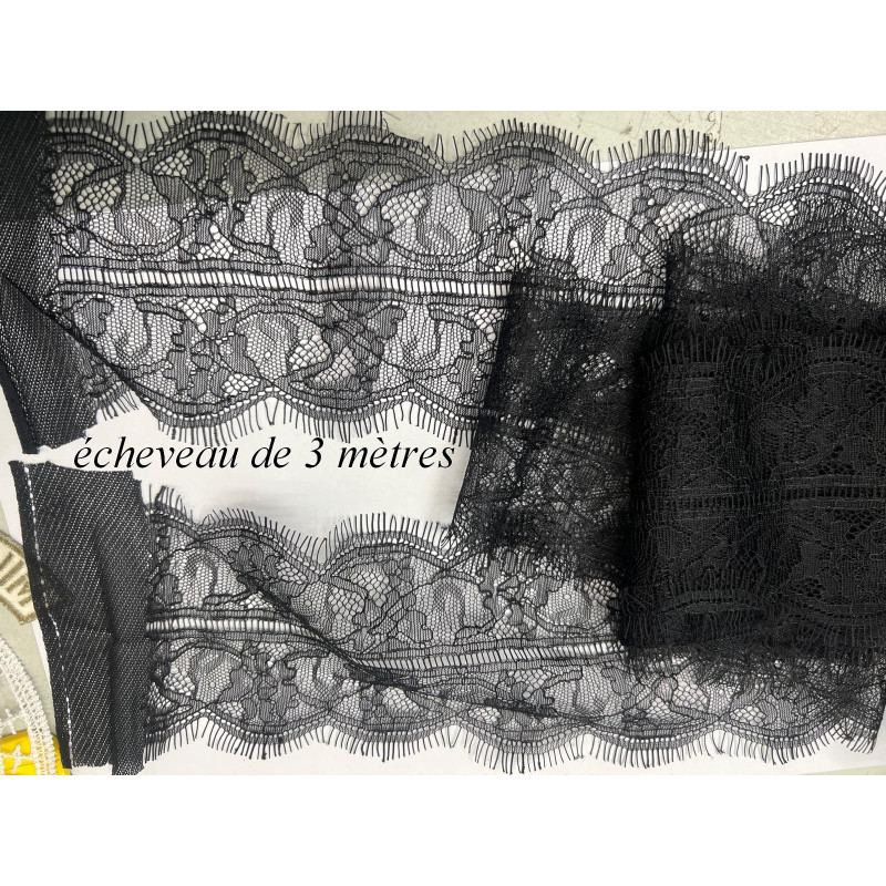 3 mètres de Dentelle Chantilly Fine Noire 10 cm - Dentelle Française Couture Luxe