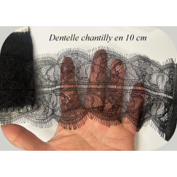 Dentelle Chantilly Fine Noire 10 cm - Dentelle Française Couture Luxe