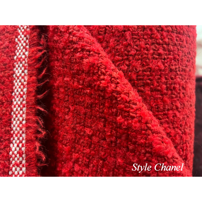Tissu Style "Chanel" Tweed Rouge Au Mètre Tweed Bouclette Rouge Couture – Inspiration Chanel