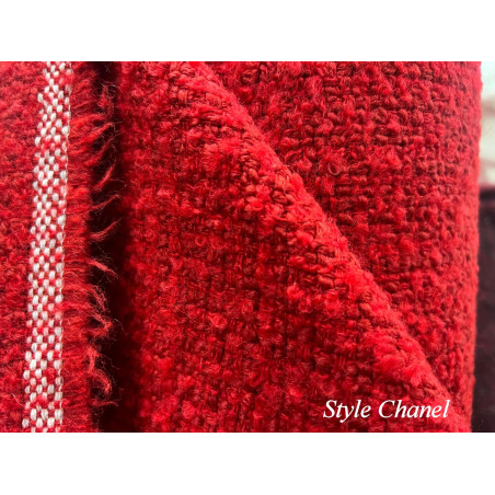 Tissu Style "Chanel" Tweed Rouge Au Mètre Tweed Bouclette Rouge Couture – Inspiration Chanel