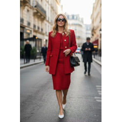 Tissu Style "Chanel" Tweed Rouge Au Mètre Tweed Bouclette Rouge Couture – Inspiration Chanel