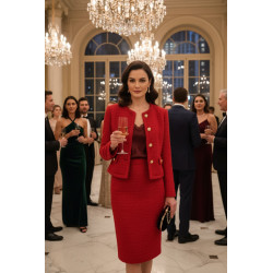 Tissu Style "Chanel" Tweed Rouge Au Mètre Tweed Bouclette Rouge Couture – Inspiration Chanel