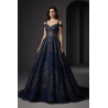 Dentelle Perlée Bleu Marine Orné de Fleurs En Grande Largeur Pour Robes De Cérémonie, Bustier Et Lingerie De Luxe.