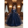 Dentelle Perlée Bleu Marine Orné de Fleurs En Grande Largeur Pour Robes De Cérémonie, Bustier Et Lingerie De Luxe.