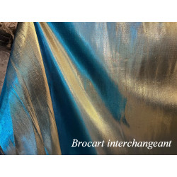 Tissu Brocart Interchangeant Bleu Turquoise et Or - Largeur 150 cm - Haute Couture