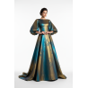 Tissu Brocart Interchangeant Bleu Turquoise et Or - Largeur 150 cm - Haute Couture