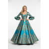 Tissu Brocart Interchangeant Bleu Turquoise et Or - Largeur 150 cm - Haute Couture