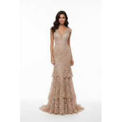 Dentelle Guipure Festonnée 135cm Beige Nude - Qualité Couture Premium