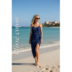 "Tissu Plissé Coton Marine– Léger & Fluide – Idéal Couture & Mode"