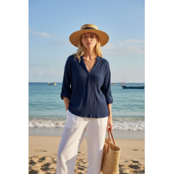 "Tissu Plissé Coton Marine– Léger & Fluide – Idéal Couture & Mode"