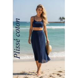 "Tissu Plissé Coton Marine– Léger & Fluide – Idéal Couture & Mode"
