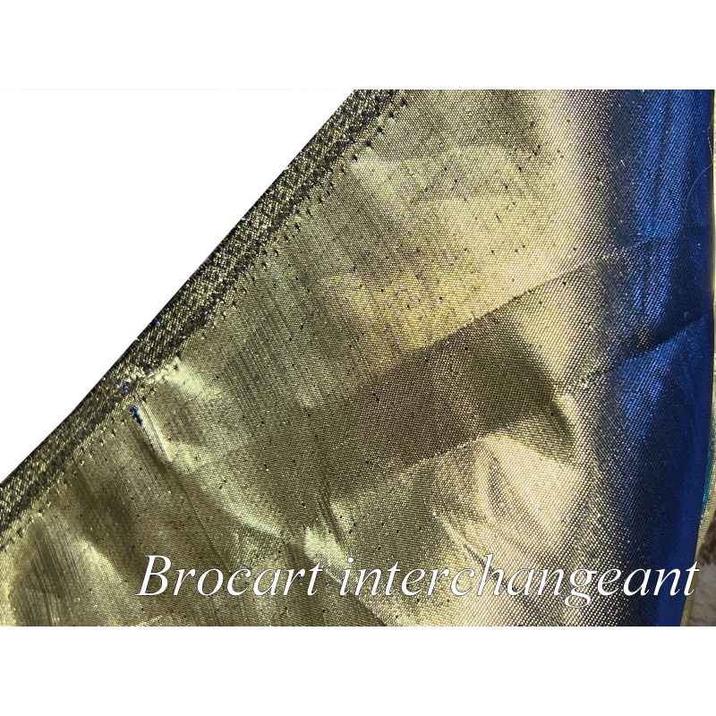 Tissu Brocart Interchangeant Bleu Indigo et Doré Or - Largeur 150 cm - Haute Couture