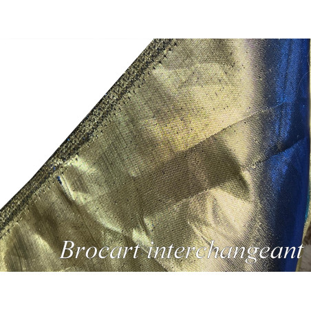 Tissu Brocart Interchangeant Bleu Indigo et Doré Or - Largeur 150 cm - Haute Couture