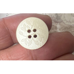 Bouton nacré Ivoire Couture en Diamètre 18 mm, motif incrusté fleurs