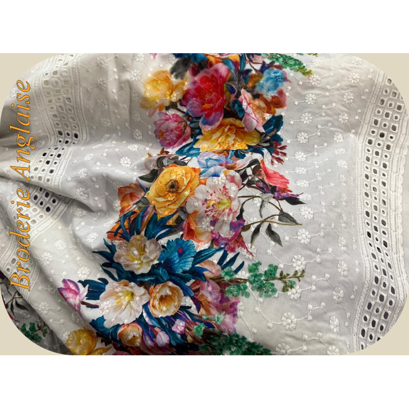 🌸 Tissu Broderie Anglaise Fleurie – 100% Coton – Largeur 148 cm