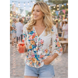 🌸 Tissu Broderie Anglaise Fleurie – 100% Coton – Largeur 148 cm