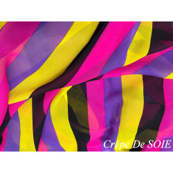 Tissu crêpe de soie imprimé multicolore haute couture – largeur 1,25 m