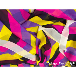Tissu crêpe de soie imprimé multicolore haute couture – largeur 1,25 m