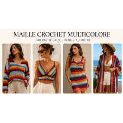 Maille Crochet Multicolore – Tissu Maille Ajourée Couture au Mètre