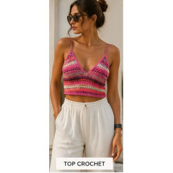 Maille Crochet Multicolore Rose Fuschia – Tissu Ajouré Couture au Mètre