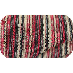 Tissu Maille Crochet  rayée rouge, noir et beige – au mètre