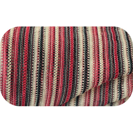 Tissu Maille Crochet  rayée rouge, noir et beige – au mètre