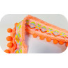 Galon Bohème à Pompons Corail Fluo 5 cm – Ruban Ethnique pour Sacs de Plage et Vêtements Bohèmes