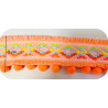 Galon Bohème à Pompons Corail Fluo 5 cm – Ruban Ethnique pour Sacs de Plage et Vêtements Bohèmes