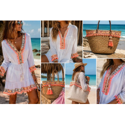Galon Bohème à Pompons Corail Fluo 5 cm – Ruban Ethnique pour Sacs de Plage et Vêtements Bohèmes