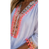 Galon Bohème à Pompons Corail Fluo 5 cm – Ruban Ethnique pour Sacs de Plage et Vêtements Bohèmes