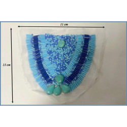 Motif Patch, Applique Perle turquoise sur résille blanche