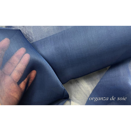 Tissu Organza De Soie Bleu Indigo Au Mètre Couture.