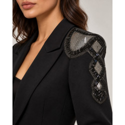 Applique patch Bijou Thermocollante ou à Coudre – Épaulette Perles Métallisées Gris Canon de Fusil