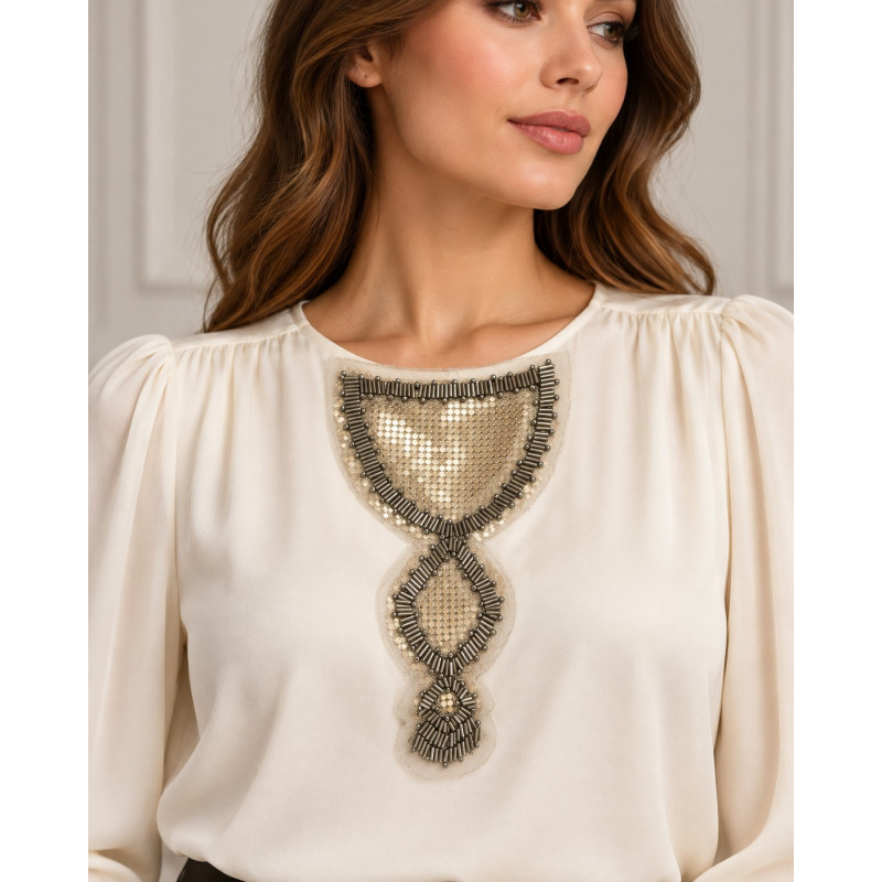 Applique patch Bijou Thermocollante ou à Coudre – Épaulette Perles Métallisées doré