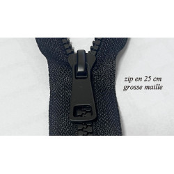 Fermeture Éclair Zip en en 25 cm Grosse  Maille de 8 mm Élégante , avec Ruban Tissu Noir et Curseur en Métal noir
