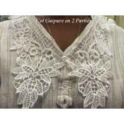 Col Guipure Blanc – Dentelle Florale sur Chemisier Élégant