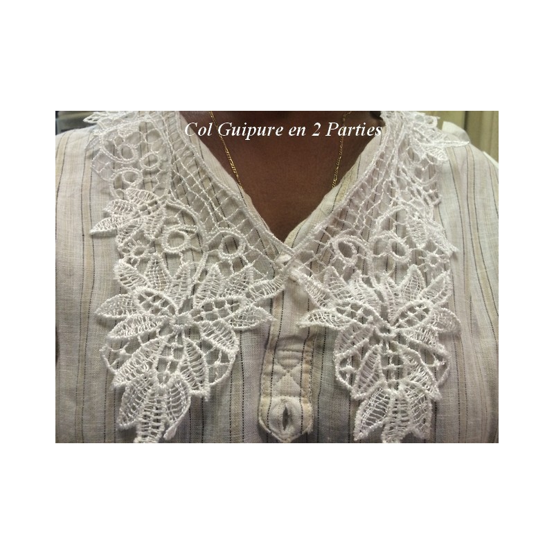 Col Guipure Blanc – Dentelle Florale sur Chemisier Élégant