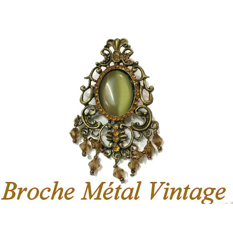 Broche ancienne ovale dorée avec strass 2,7x2 cm