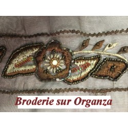 Galon Ruban En broderie perles Sur Tulle  En 12 Cm Choco   Pour Décorations Caftans Et Customisations.