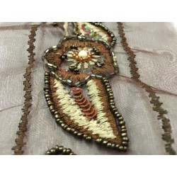 Galon Ruban En broderie perles Sur Tulle  En 12 Cm Choco   Pour Décorations Caftans Et Customisations.
