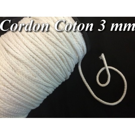 Cordon Fil Lacet Blanc Au Mètre Coton En 3 mm Pour Loisirs Créatifs.