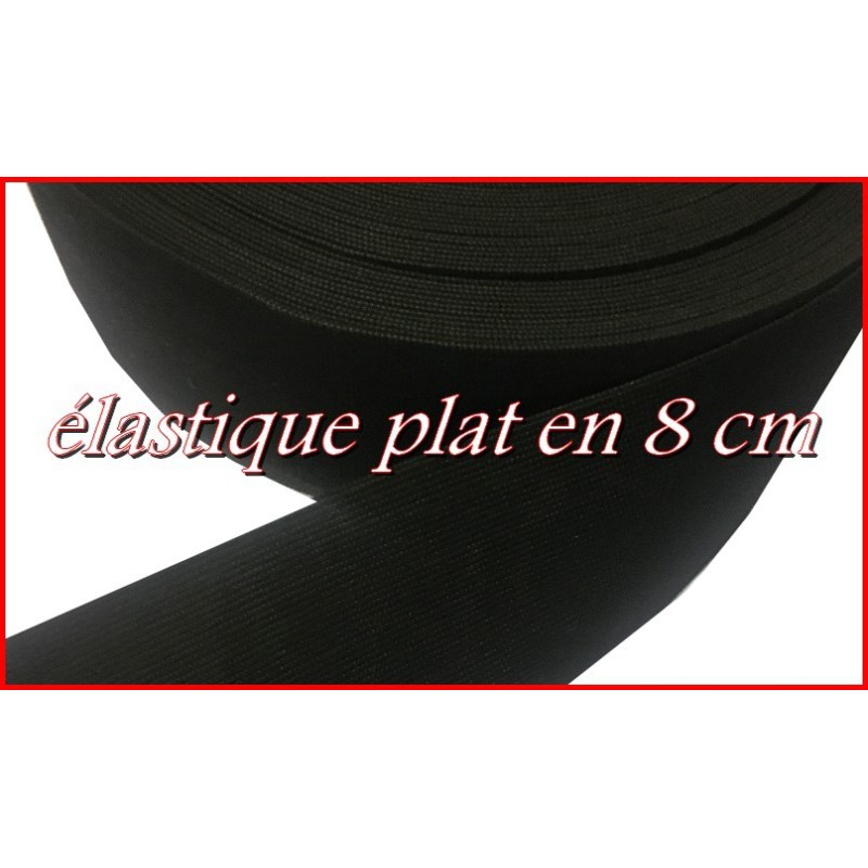 Elastique Plat Au Mètre en 8 Cm Noir De Large Pour La Couture.